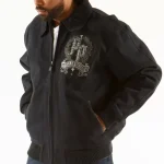 Pelle Pelle Royal Black Wool Bomber Jacket - back Look