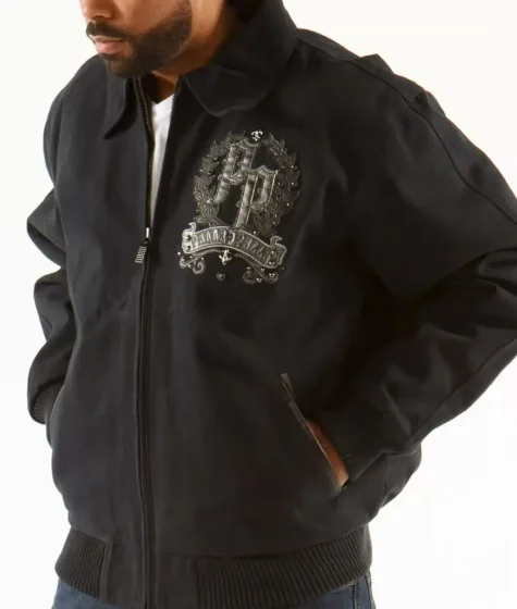 Pelle Pelle Royal Black Wool Bomber Jacket - back Look