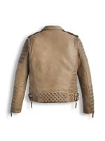 Desert Brown Waxed Biker Leather Motorbike Jacket Back