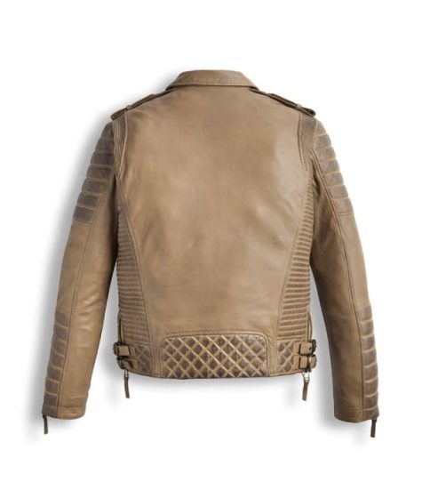 Desert Brown Waxed Biker Leather Motorbike Jacket Back