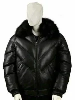 Goose Bomber Leather Jacket Black
