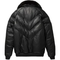 Goose Down Bomber Leather Jacket Black