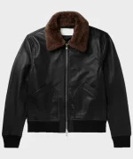 Mens Black Bomber Shearling Leather Jacket