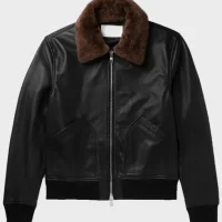 Mens Black Bomber Shearling Leather Jacket