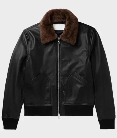 Mens Black Bomber Shearling Leather Jacket