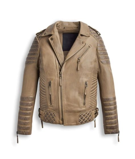 Mens Desert Brown Waxed Biker Leather Motorbike Jacket