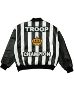 Crown Logo Troop Champion Black Leather Bomber Jacket