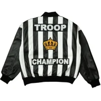 Crown Logo Troop Champion Black Leather Bomber Jacket