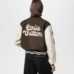 Louis Vuitton Embroidered Flower Brown Varsity Jacket