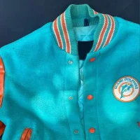 1970’s Miami Dolphins Aqua and Orange Full-Snap Wool Leather Varsity Jacket