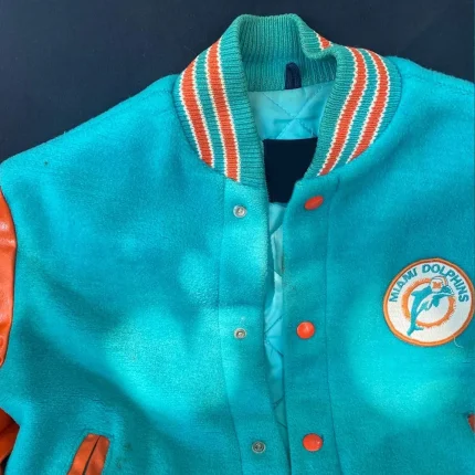 1970’s Miami Dolphins Aqua and Orange Full-Snap Wool Leather Varsity Jacket