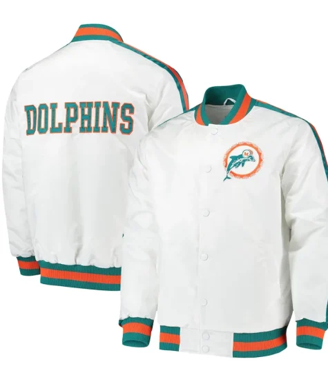 D-Line Miami Dolphins White Satin Jacket