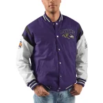 Men's G-III Sports by Carl Banks PurpleWhite Baltimore Ravens Home Team Cotton Canvas Varsity Jacket