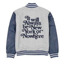 New York Or Nowhere Gray and Navy Varsity Jacket