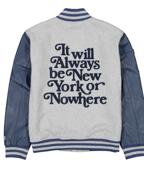 New York Or Nowhere Gray and Navy Varsity Jacket