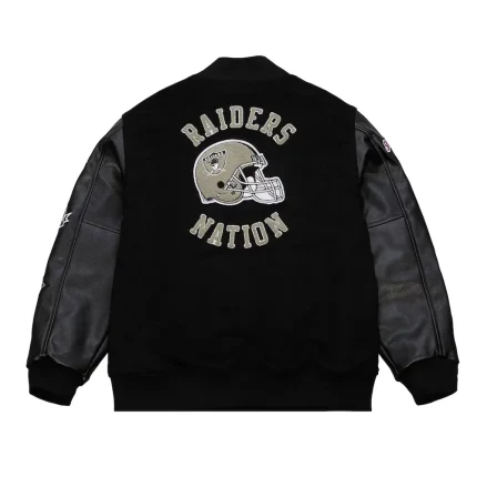 Oakland Raiders Blackout Vintage Logo Black Varsity Leather Jacket