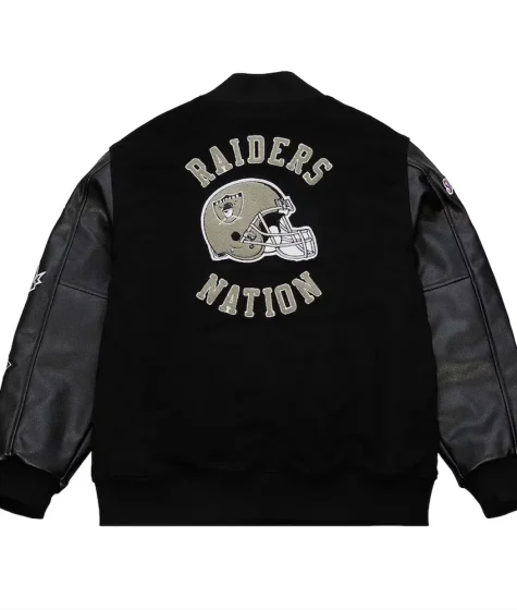 Oakland Raiders Blackout Vintage Logo Black Varsity Leather Jacket