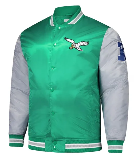 Philadelphia Eagles Kelly Green and Gray Team Satin Jacket