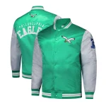 Philadelphia Eagles Kelly Green and Gray Team Satin Varsity Jacket