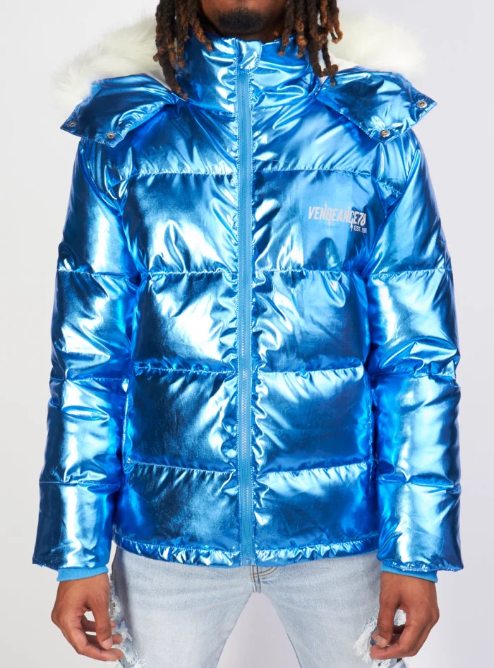 Vengeance of Cincy Puffer Jacket Metallic Blue and Orange