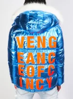 Vengeance of Cincy Puffer Metallic Jacket Blue and Orange
