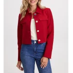 Women’s Button Down Red Cropped Jacket