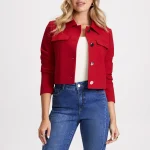 Women’s Button Red Cropped Wool Jacket
