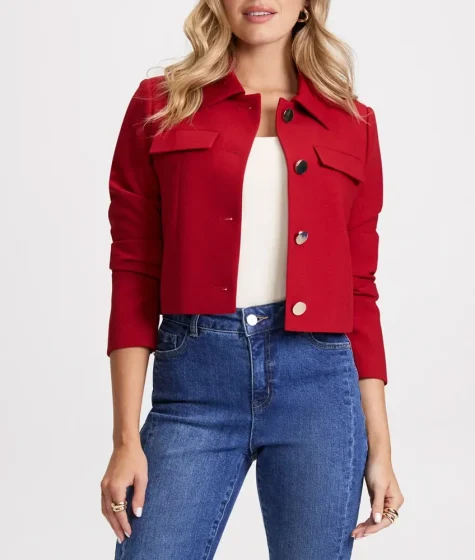 Women’s Button Red Cropped Wool Jacket