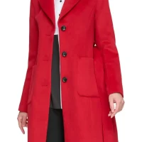 Women's Red Belted Wool Coat
