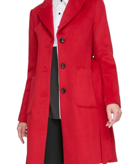 Women's Red Belted Wool Coat