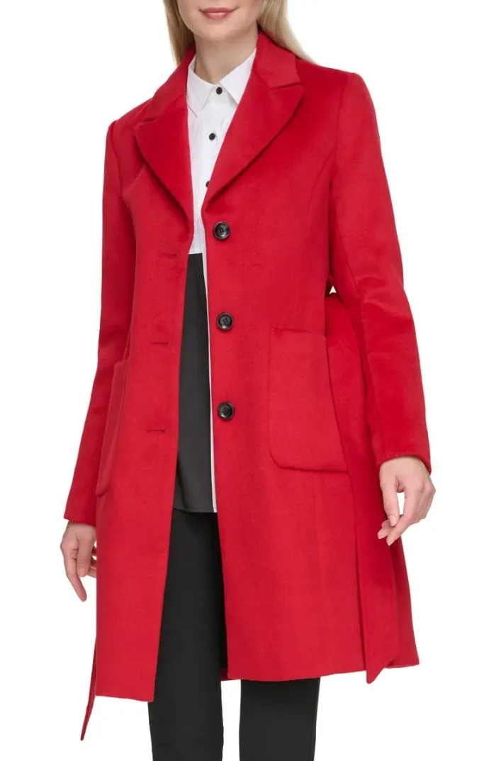 Women's Red Belted Wool Coat
