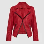 Women’s Vex Red Leather Zipper Jacket
