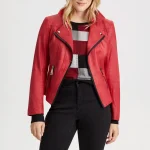 Women’s Vex Red Leather Zipper Trim Jacket