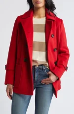 Women's Wool Red Christmas Peacoat