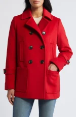 Women's Wool Red Peacoat