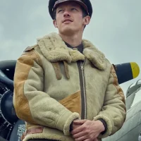 Callum Turner Masters of the Air Leather Jacket on Sale