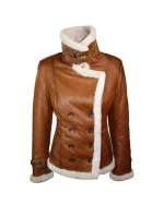 Double Breasted Tan Brown Shearling Jacket