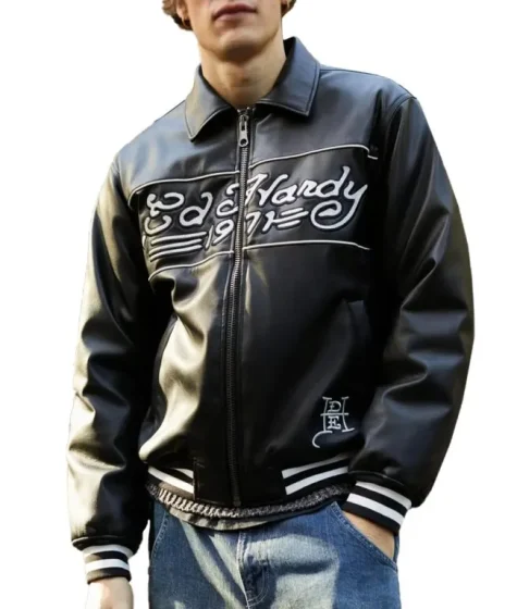 Ed Hardy 1971 Black Leather Jacket