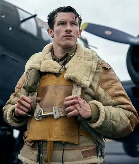 Masters of the Air Maj. John Egan Shearling Flight Bomber Leather Jacket For Men