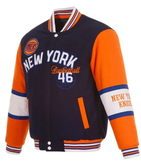 NY Knicks Navy and Orange Varsity Wool Jacket
