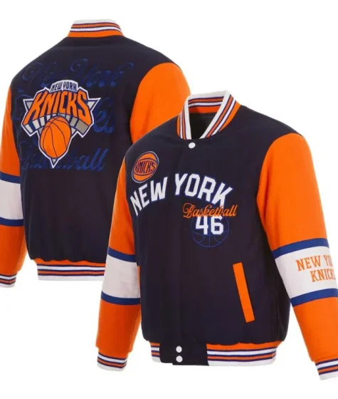 New York Knicks Navy and Orange Varsity Wool Jacket