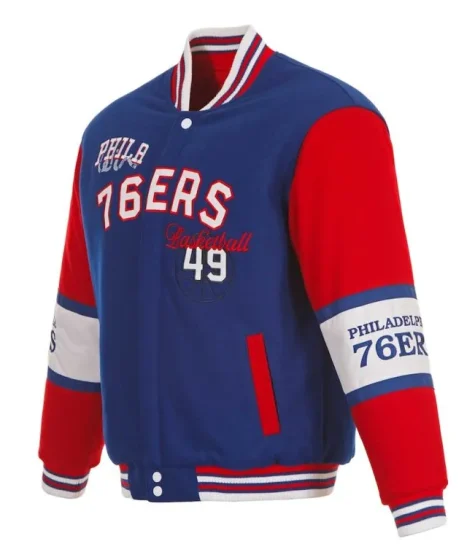 Philadelphia 76ers Royal and Red Varsity Wool Jacket
