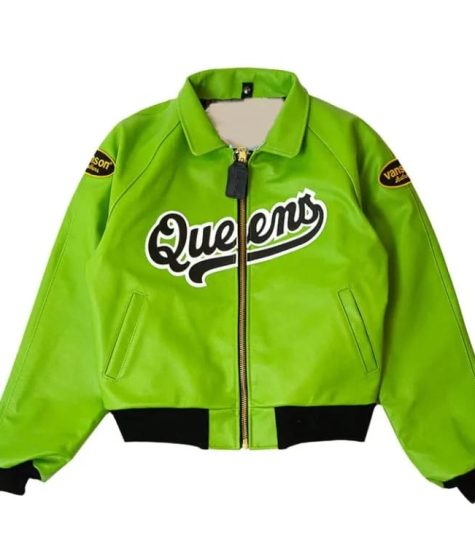 Queens Baseball Vanson Green Leather Jacket
