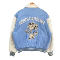 North Carolina Light Blue Leather Varsity Jacket
