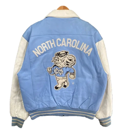 North Carolina Light Blue Leather Varsity Jacket