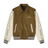 Amiri Bones Wool Varsity Jacket Brown