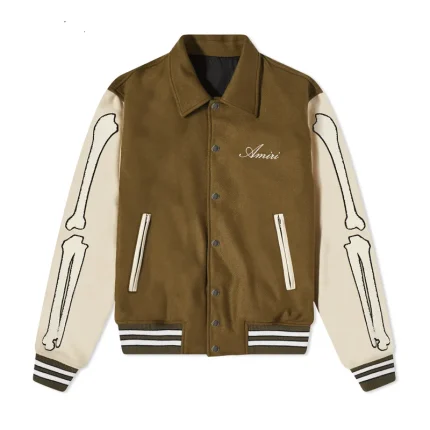 Amiri Bones Wool Varsity Jacket Brown