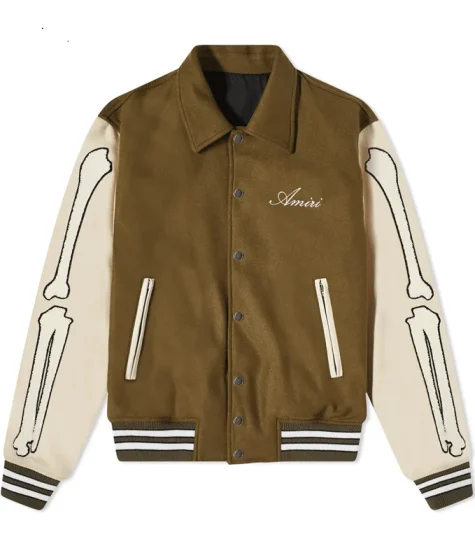 Amiri Bones Wool Varsity Jacket Brown