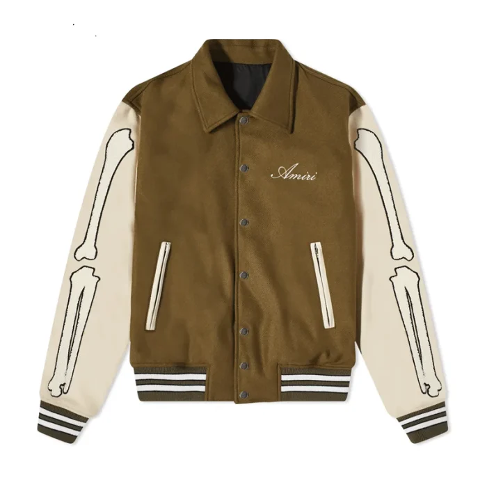 Amiri Bones Wool Varsity Jacket Brown