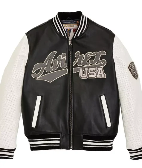 Avirex USA Varsity Leather Jacket Black